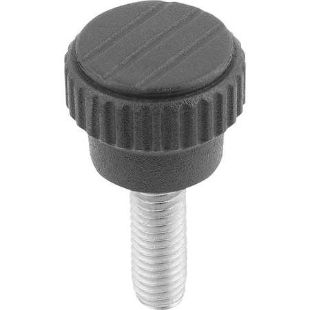 Kipp Knurled Knob Size:0 D=M06X20 H=11, 5 Thermoplastic, Black Ral7021, Comp:Stainless Steel K0110.0006X20
